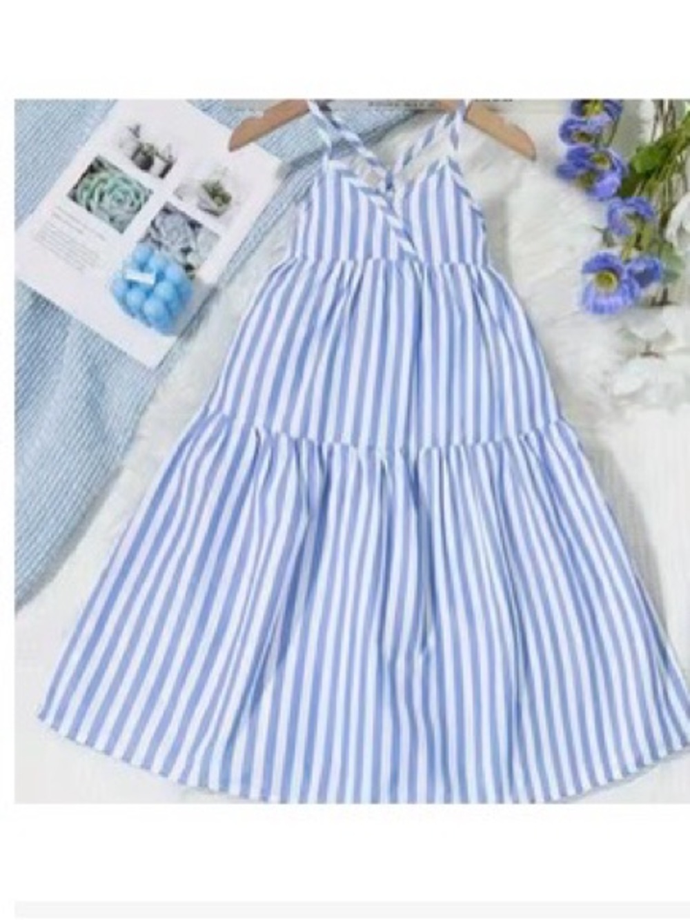 Girls' Blue & White Striped Summer Sundress Youth Size 10 NEVER WORN